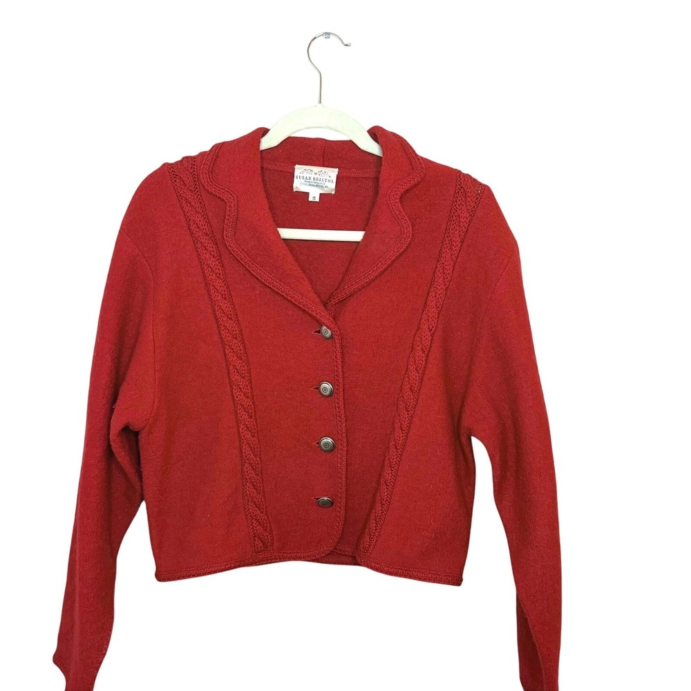 VTG Susan Bristol Women's Red Cardigan Sweater 100% Wool Buttons Y2K Fall SZ S